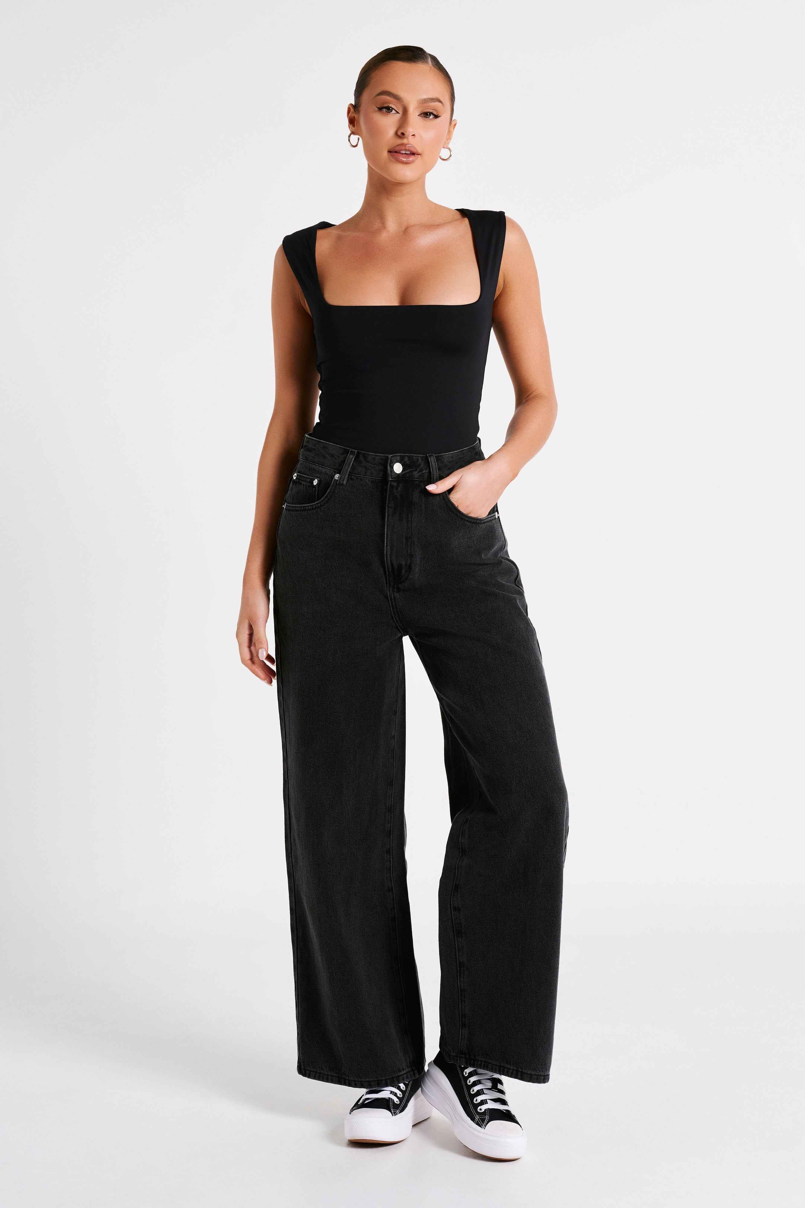 Linley Black Longline Top in Recycled Nylon