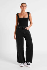 Linley Black Longline Top in Recycled Nylon