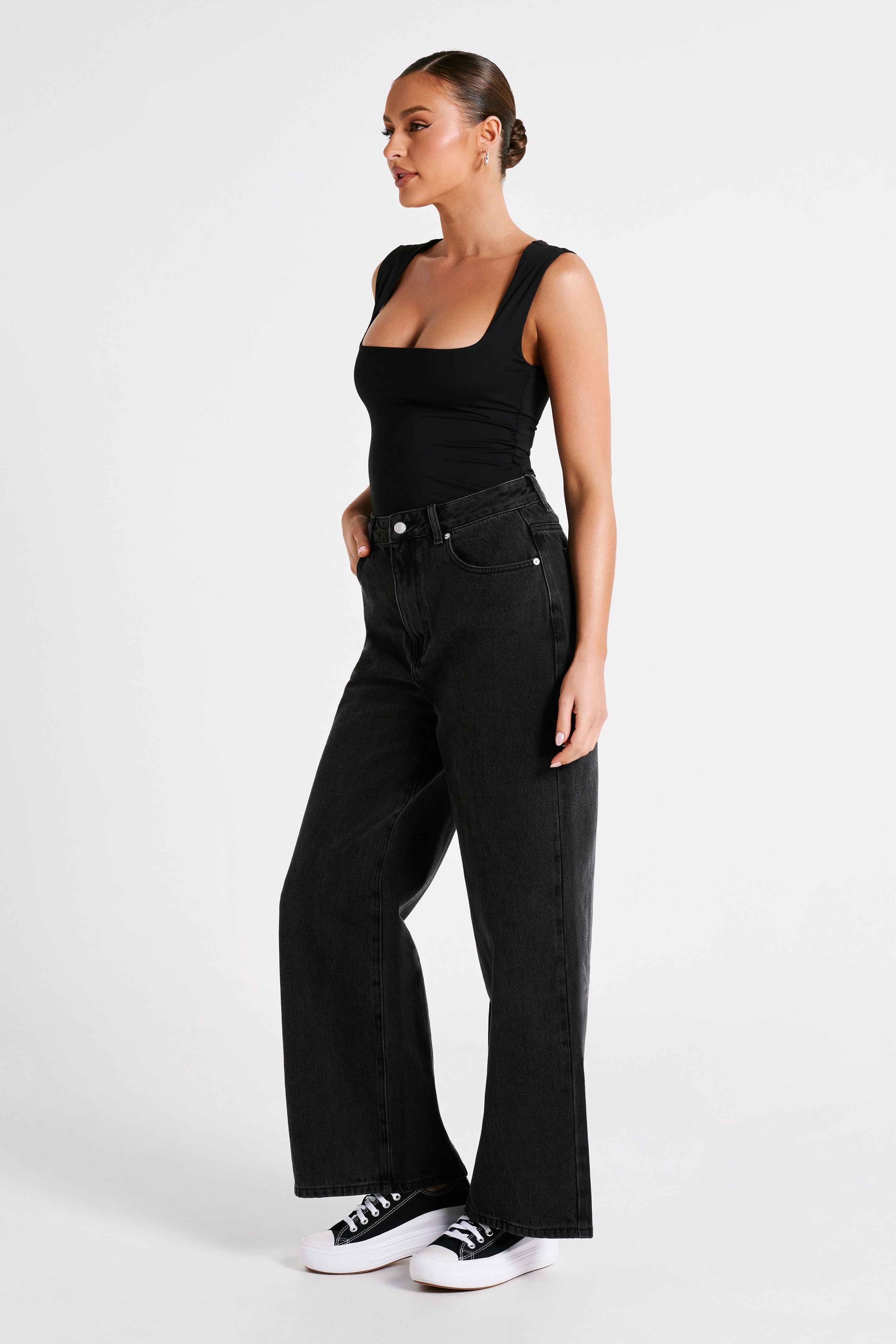 Linley Black Longline Top in Recycled Nylon