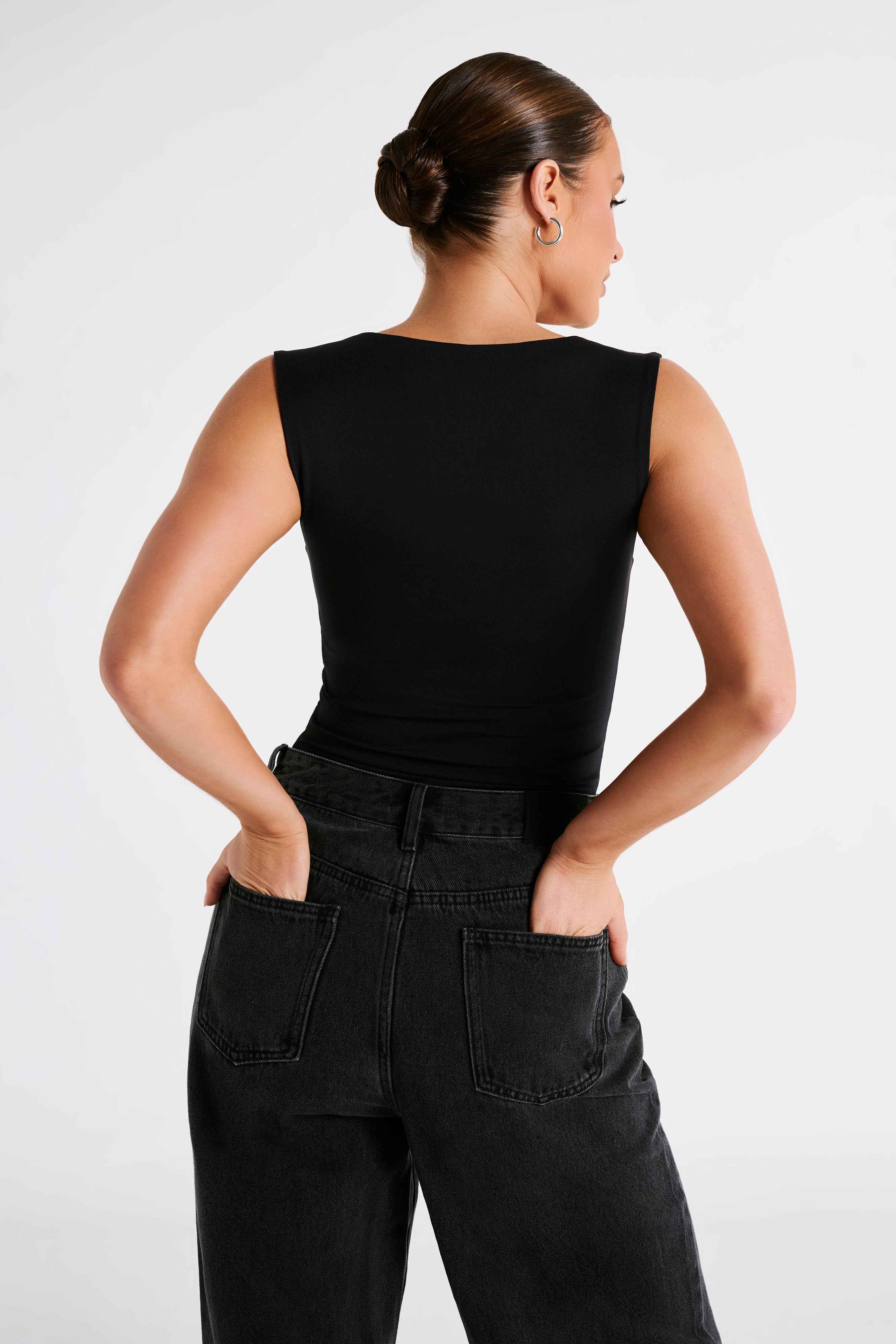 Linley Black Longline Top in Recycled Nylon