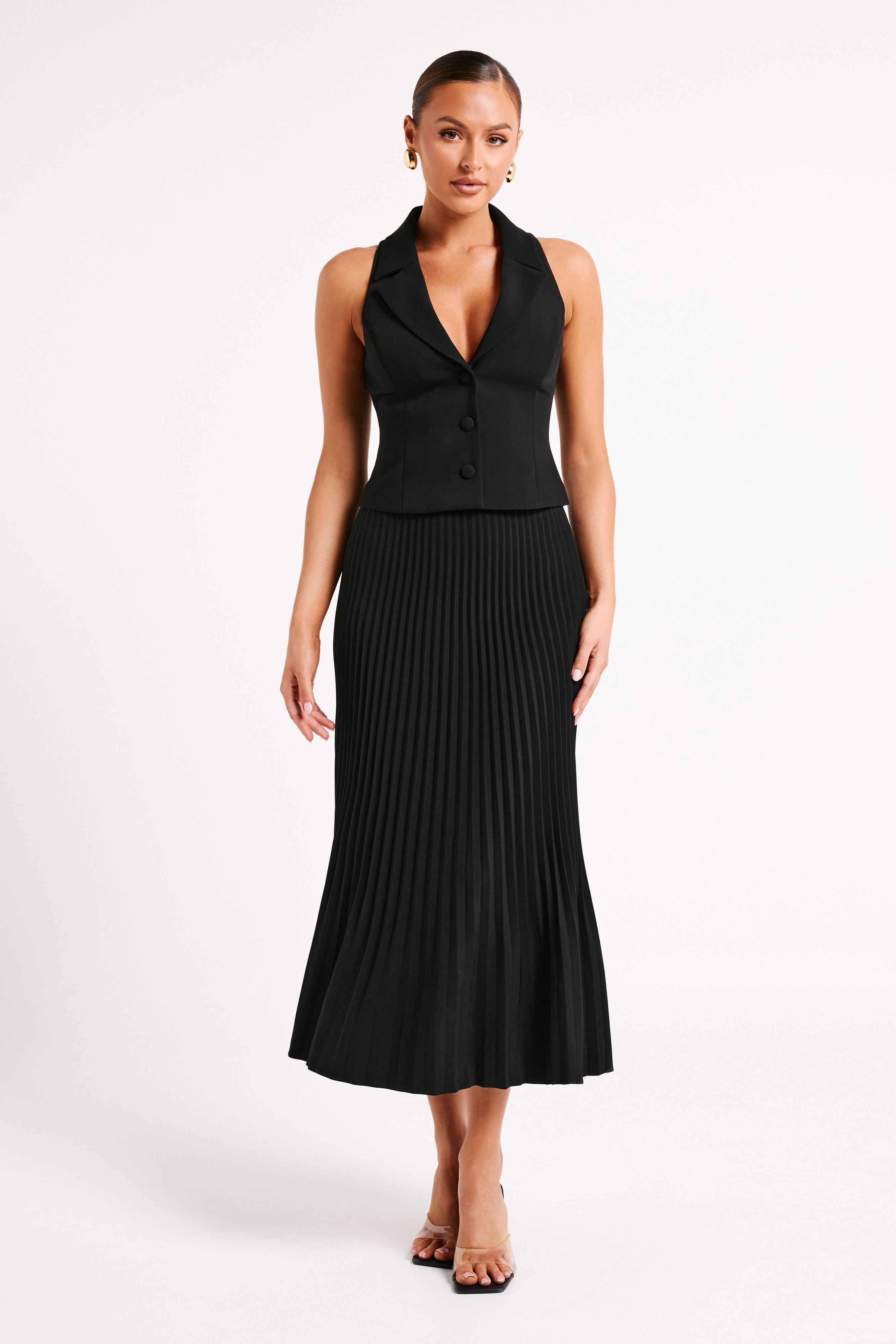 Twyla Black Pleated Maxi Skirt