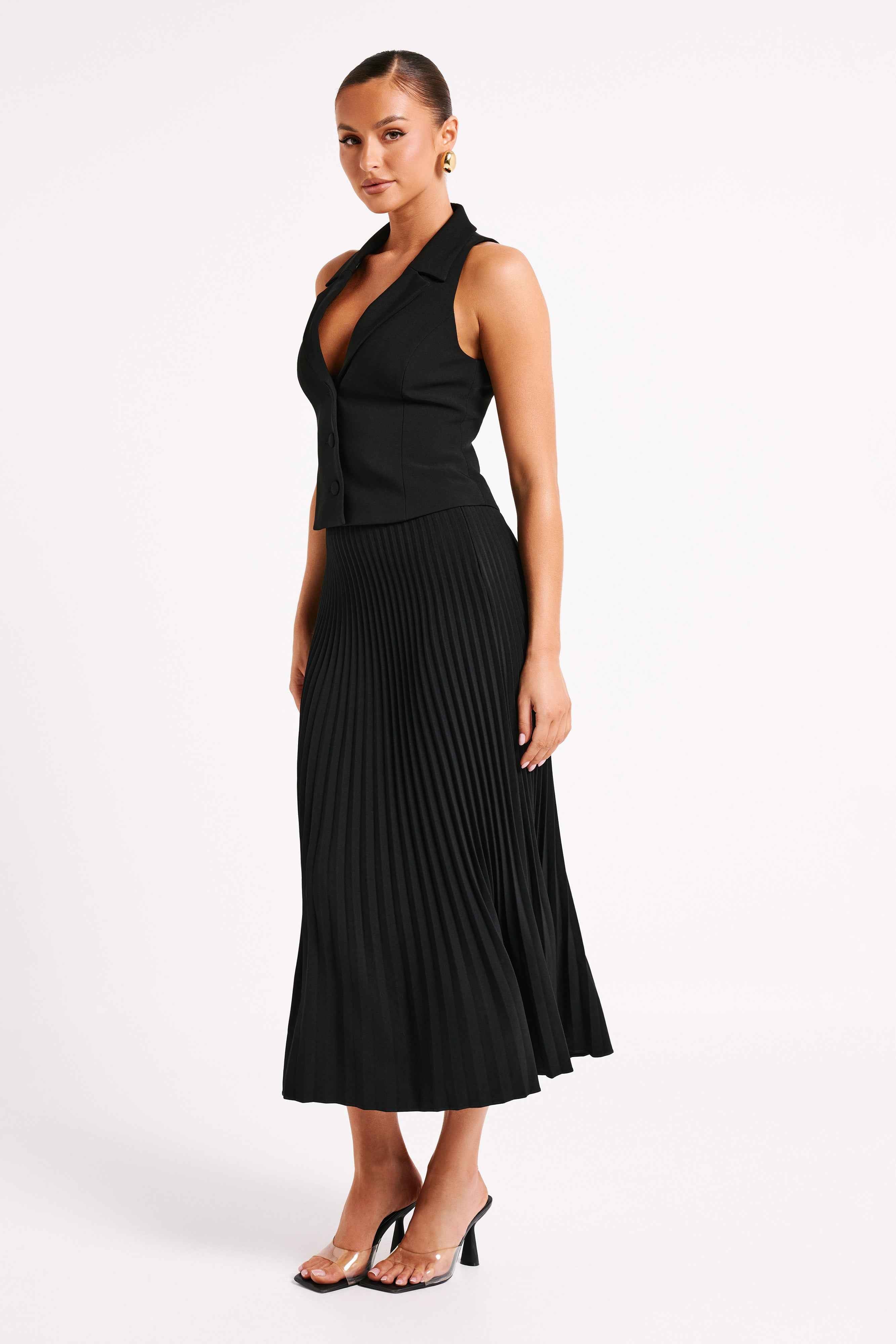 Twyla Black Pleated Maxi Skirt