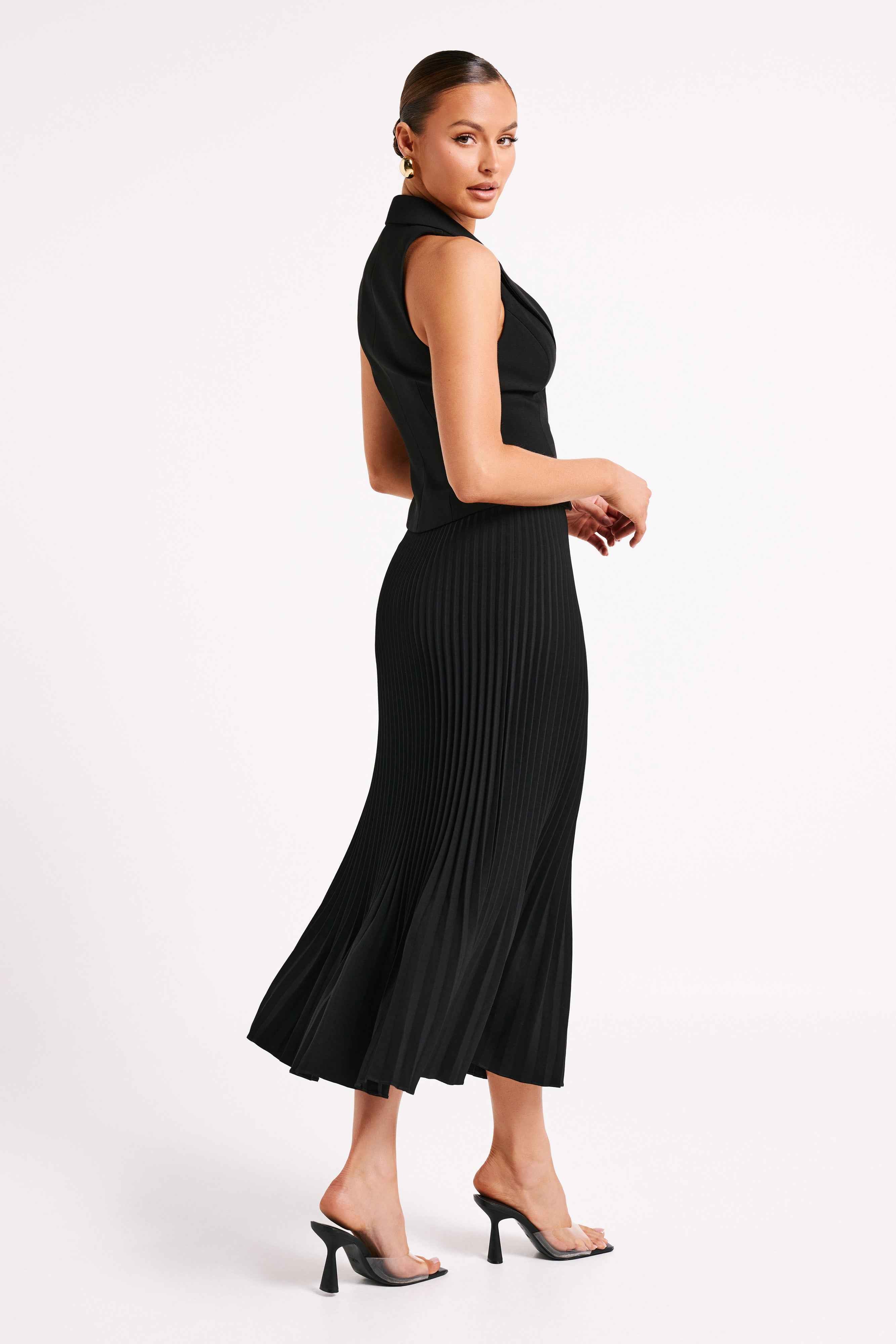 Twyla Black Pleated Maxi Skirt