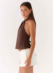 Maddox Mini Dress - Chocolate Satin Halter