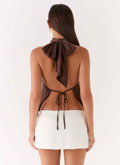 Maddox Mini Dress - Chocolate Satin Halter