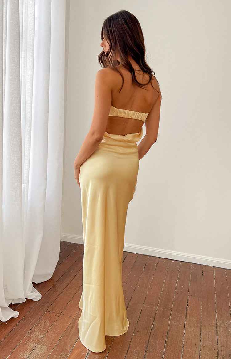 STRAPLESS SATIN MAXI FORMAL SUMMER DRESS