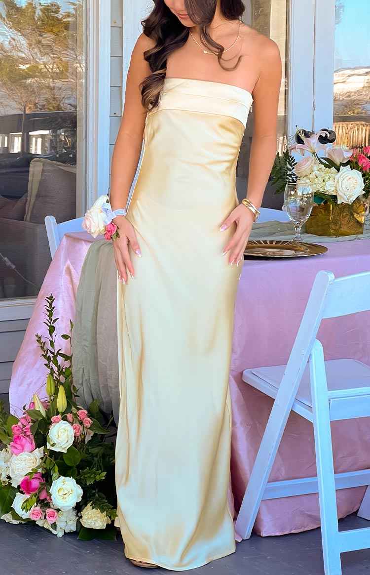 STRAPLESS SATIN MAXI FORMAL SUMMER DRESS