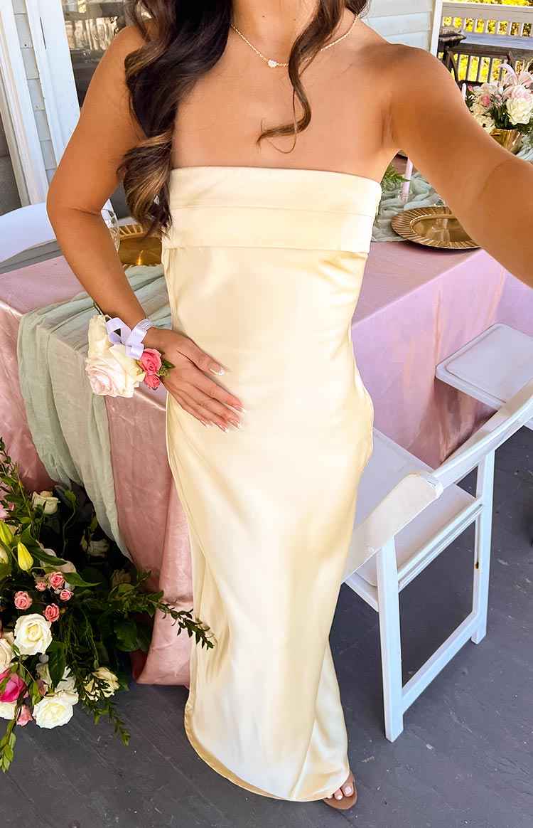 STRAPLESS SATIN MAXI FORMAL SUMMER DRESS