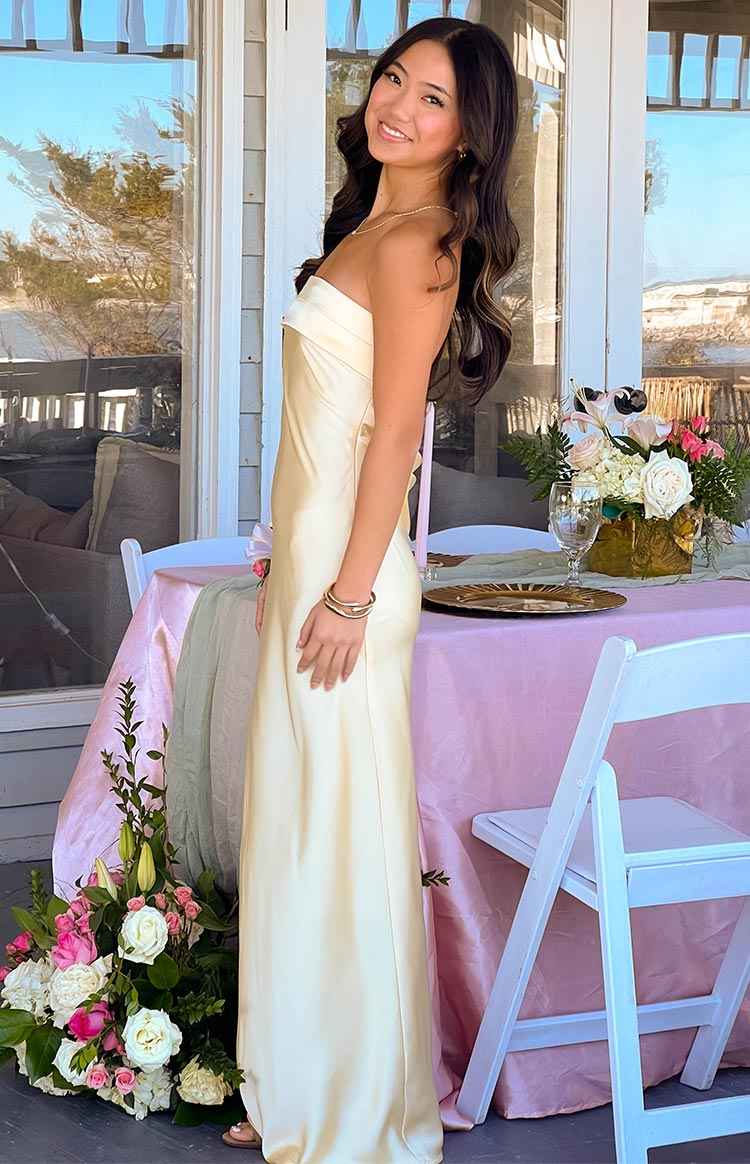 STRAPLESS SATIN MAXI FORMAL SUMMER DRESS