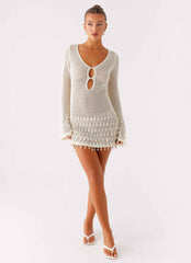 Majestic Mini Dress - Ivory Beaded Crochet