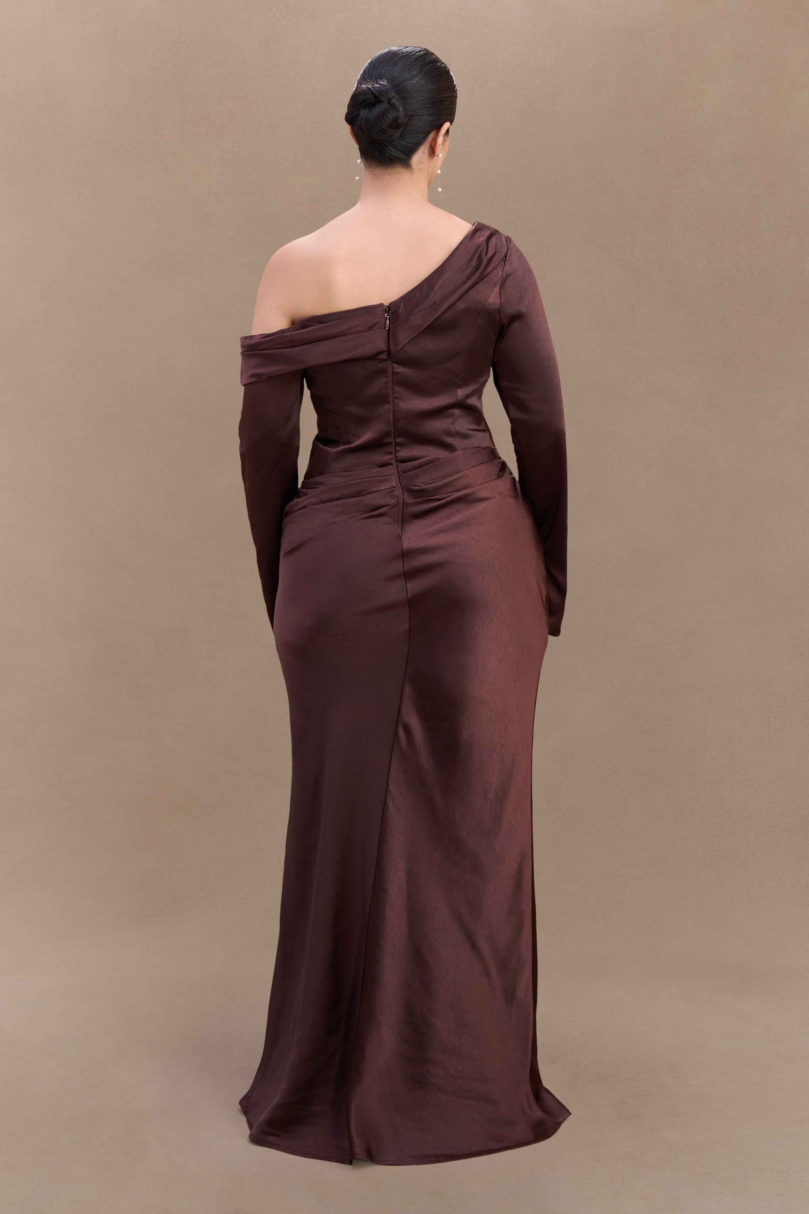 Iris Dark Chocolate Satin Maxi Dress