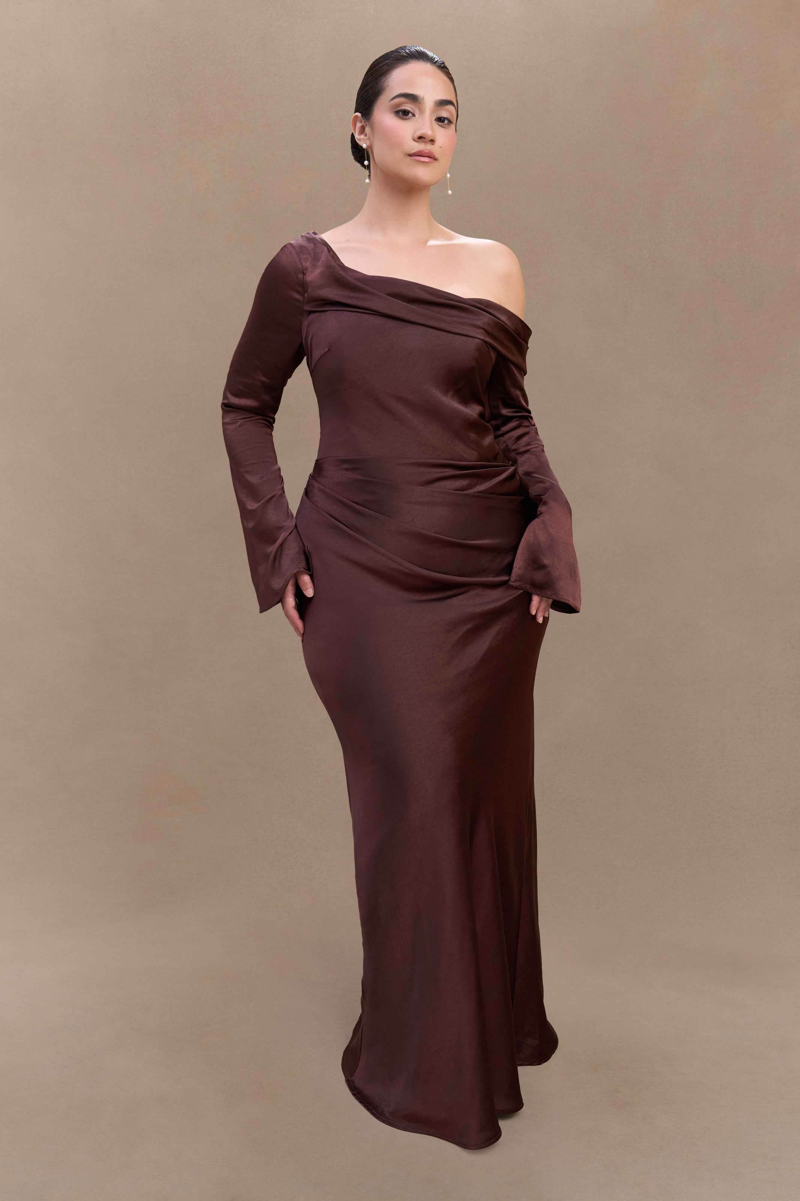Iris Dark Chocolate Satin Maxi Dress