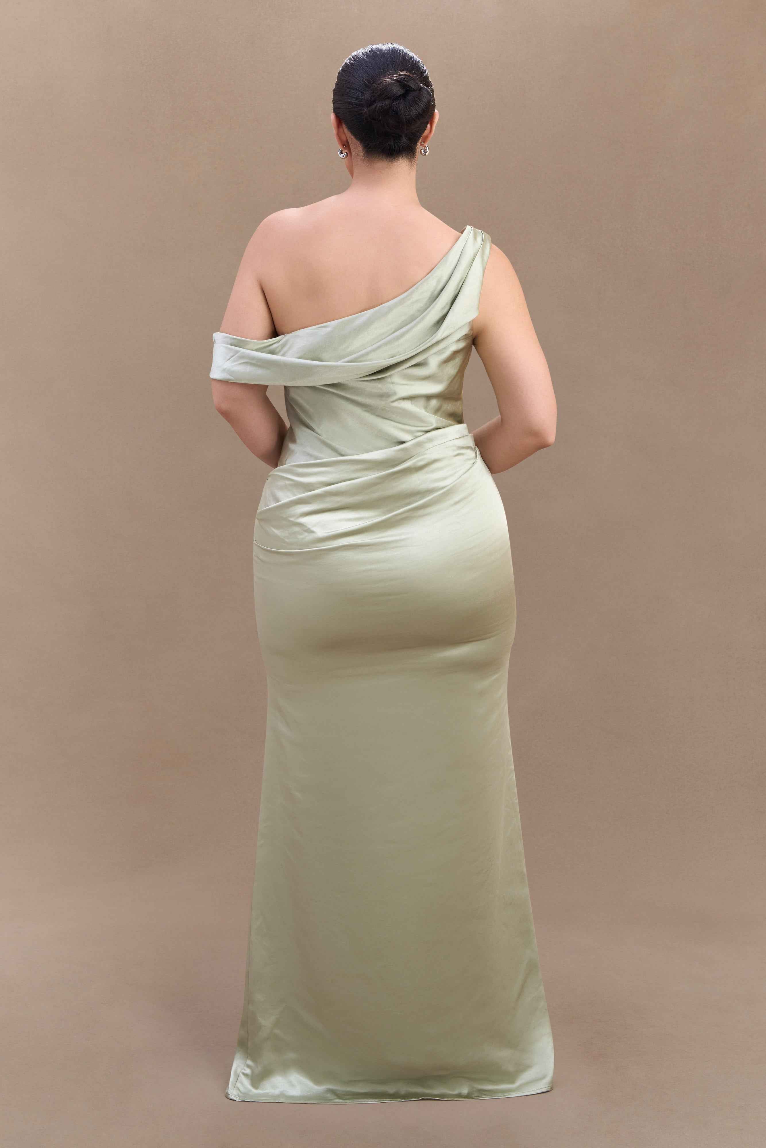 Sage Dalia Satin Off-Shoulder Maxi Dress