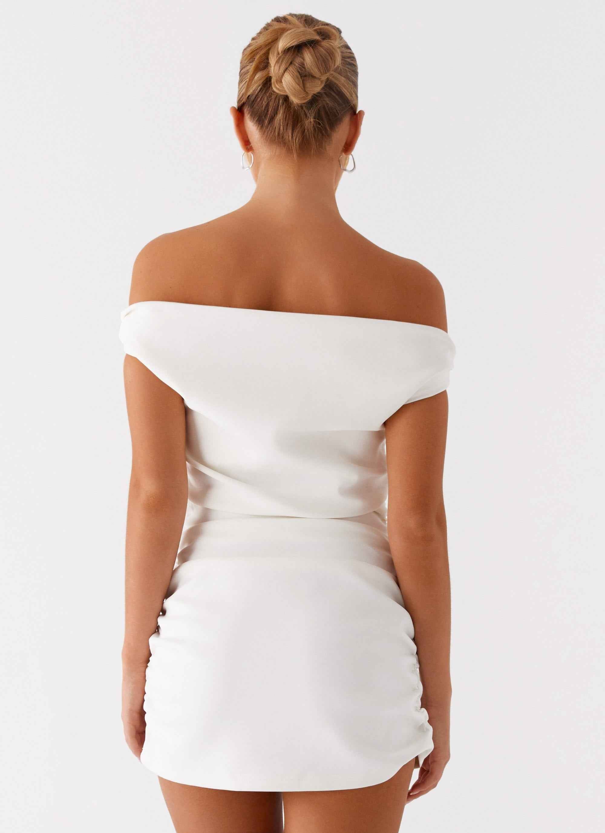 Morgan Mini Dress - Ivory Off Shoulder Ruched