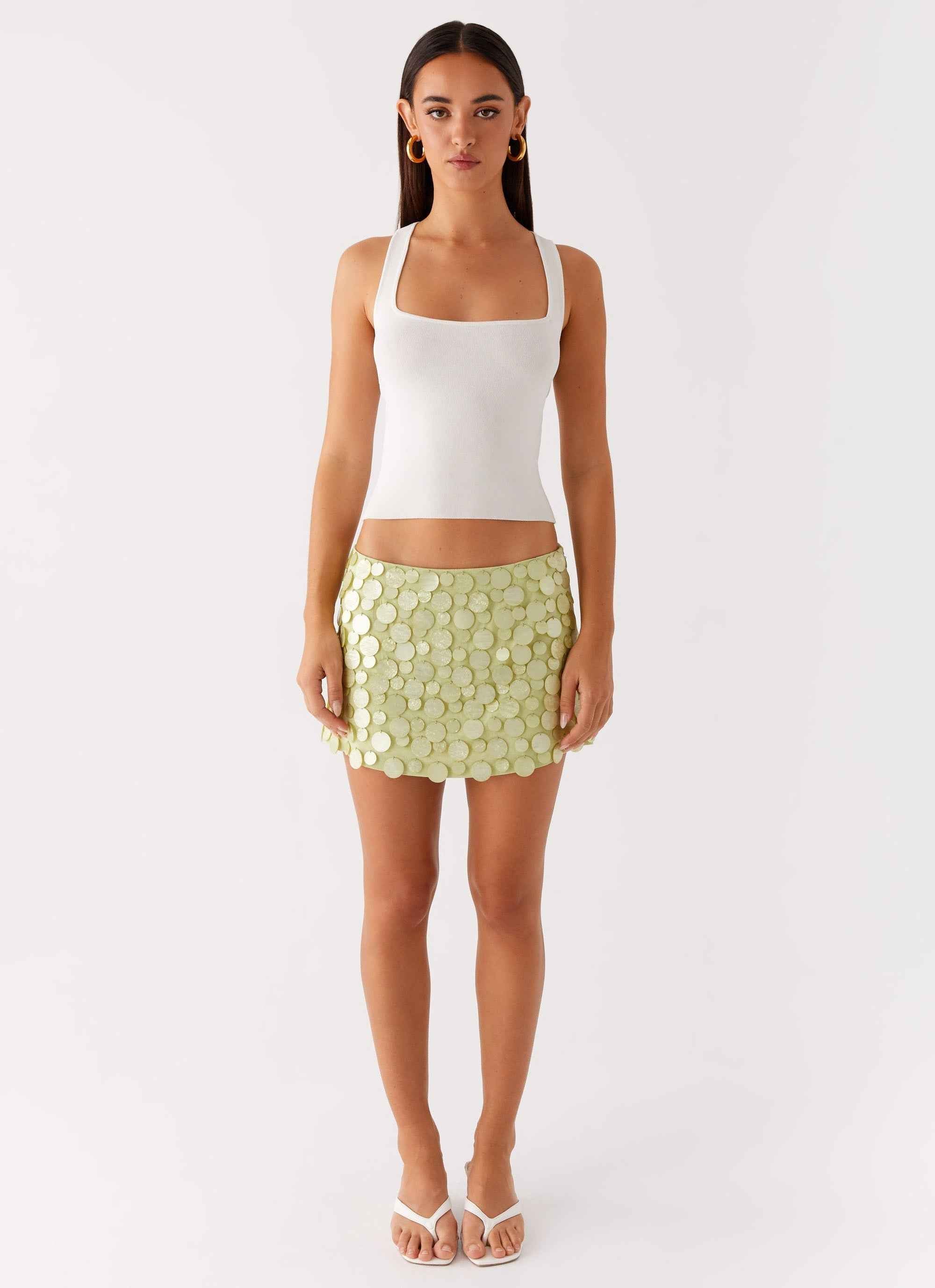 Movie Star Mini Skirt - Lime Green Beaded