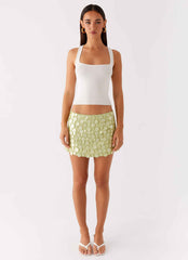 Movie Star Mini Skirt - Lime Green Beaded