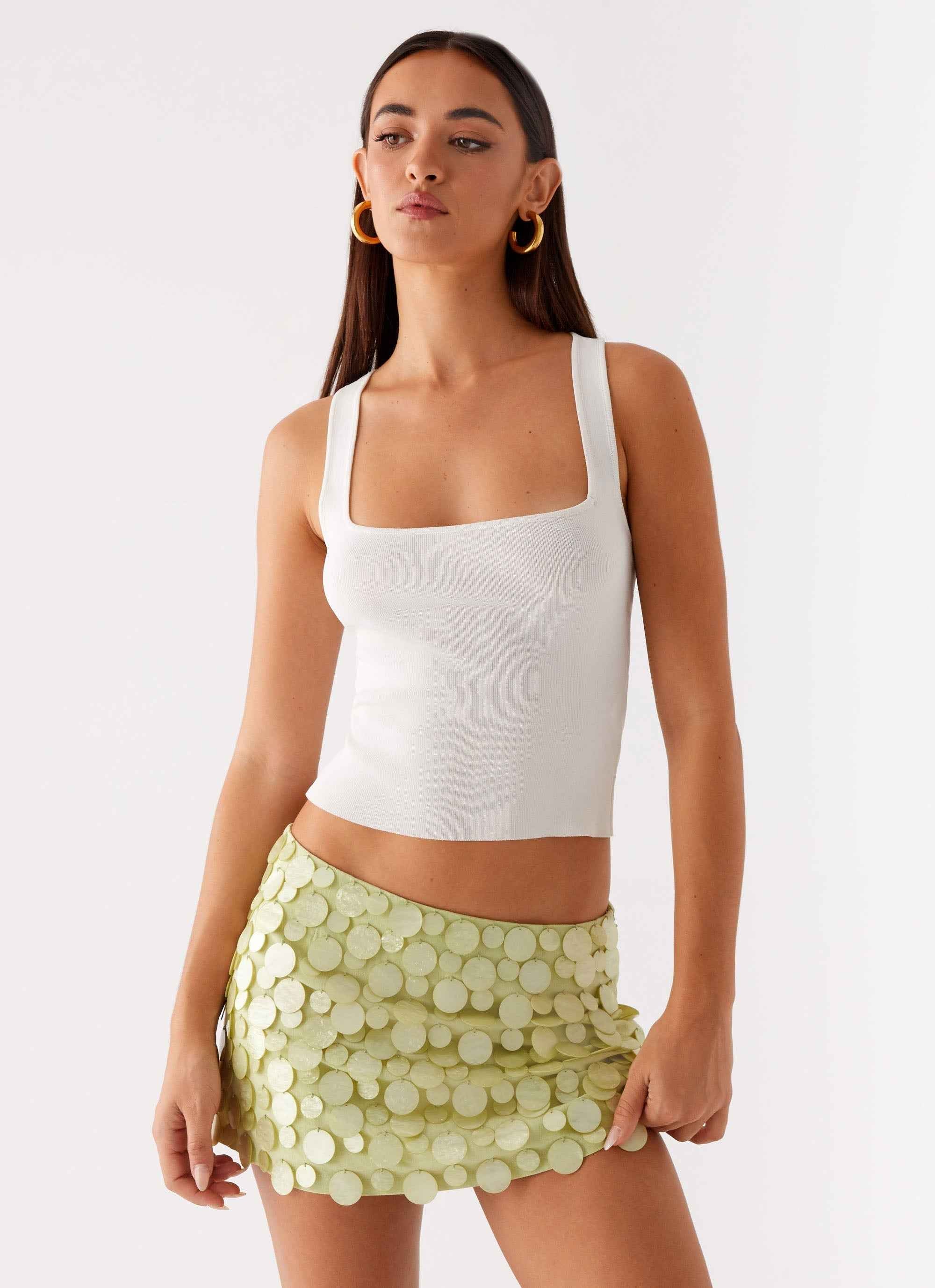 Movie Star Mini Skirt - Lime Green Beaded