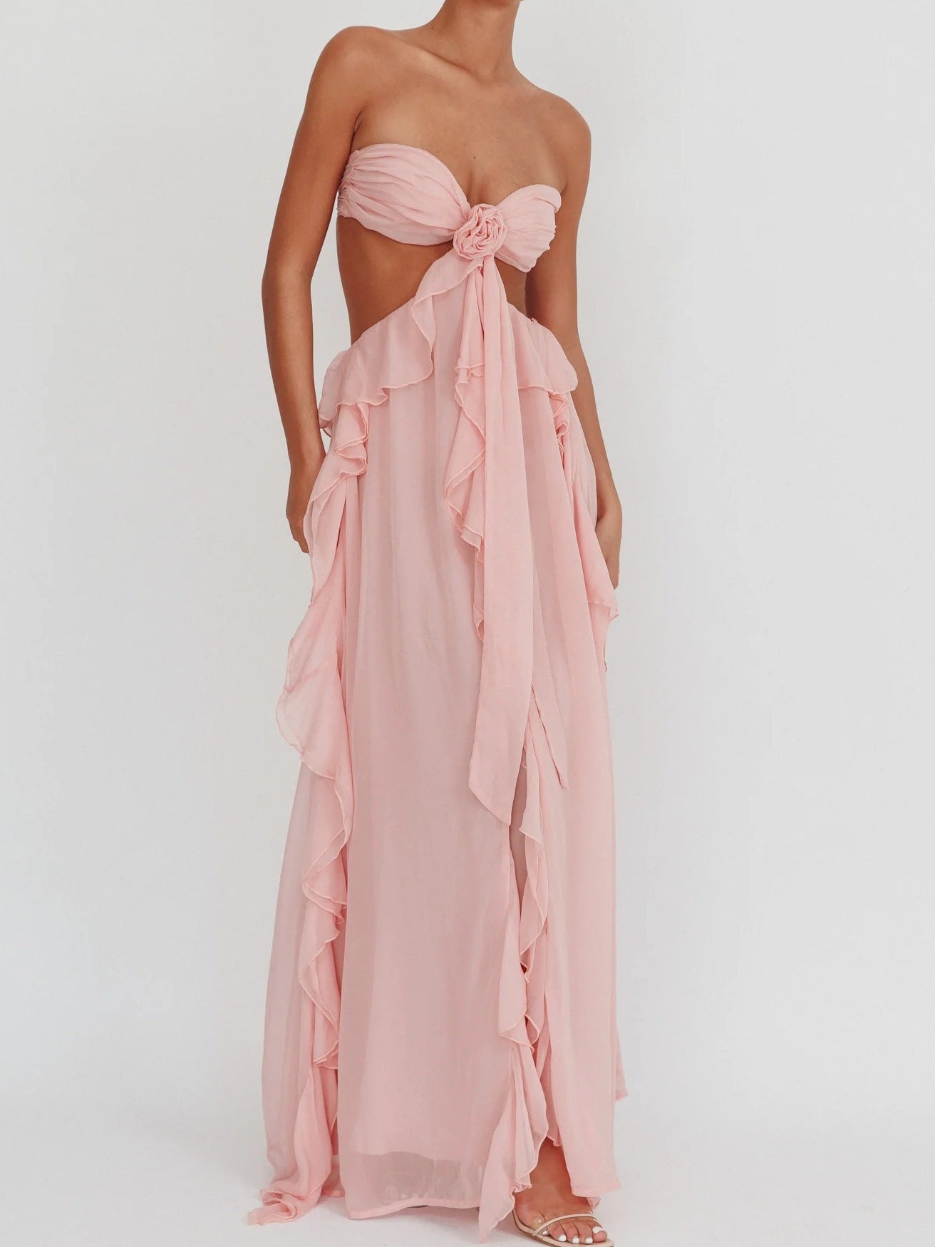 Riko backless chiffon maxi party dress - Pink