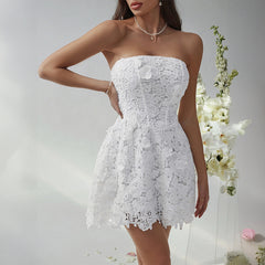 Kaikuo Embroidered Strapless Mini Evening Dress - White
