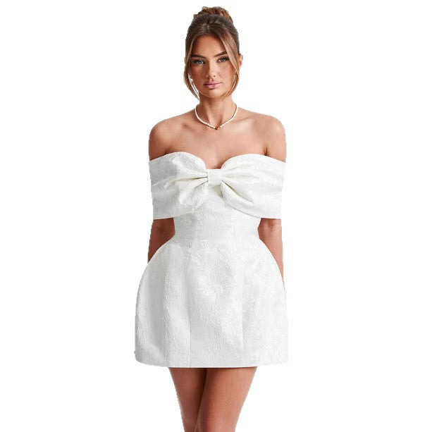 Sweet Strapless Jacquard One Shoulder Mini Summer Dress