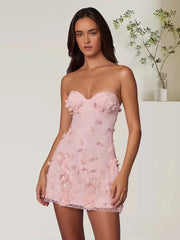 Exquisite Floral Embroider Strapless Mini Party Dress