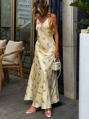 Floral Suspender Maxi Dress - Elegant Cross-Border