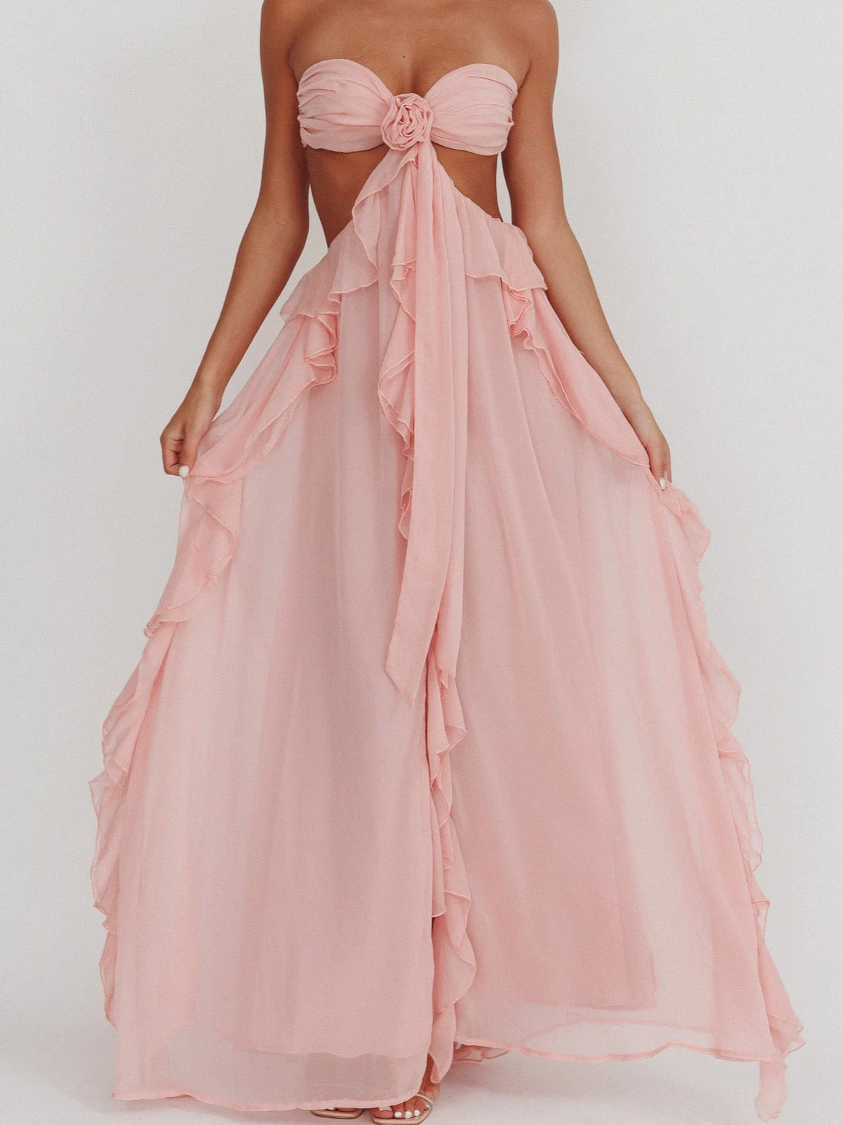 Riko backless chiffon maxi party dress - Pink