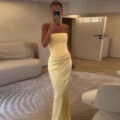 Strapless Satin Maxi Dress - Elegant Draped