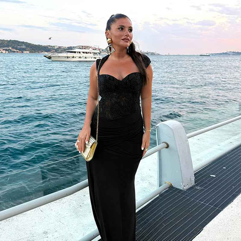 Ele Maxi Dress - Black Lace Patchwork