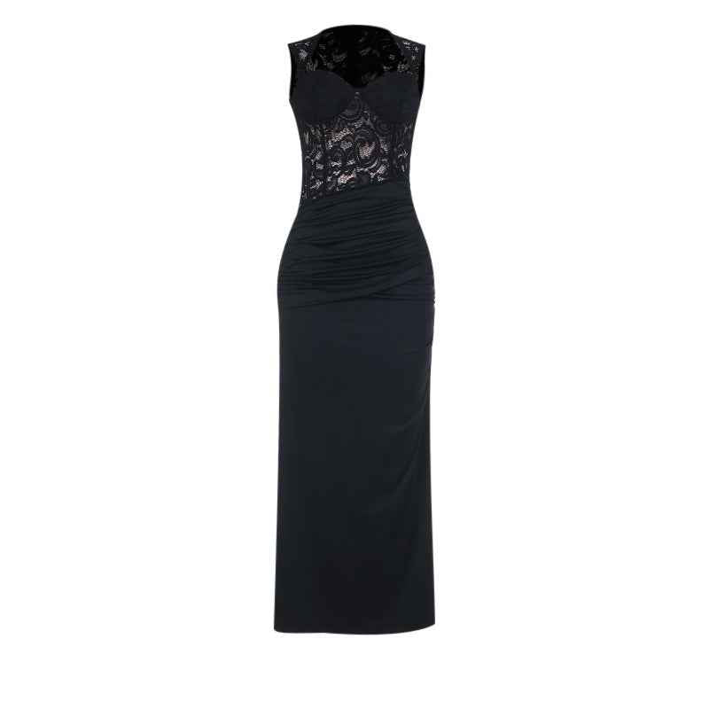Ele Maxi Dress - Black Lace Patchwork