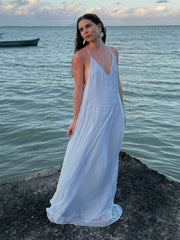 Blue Muse Maxi Dress - Light Blue Striped Spaghetti Strap