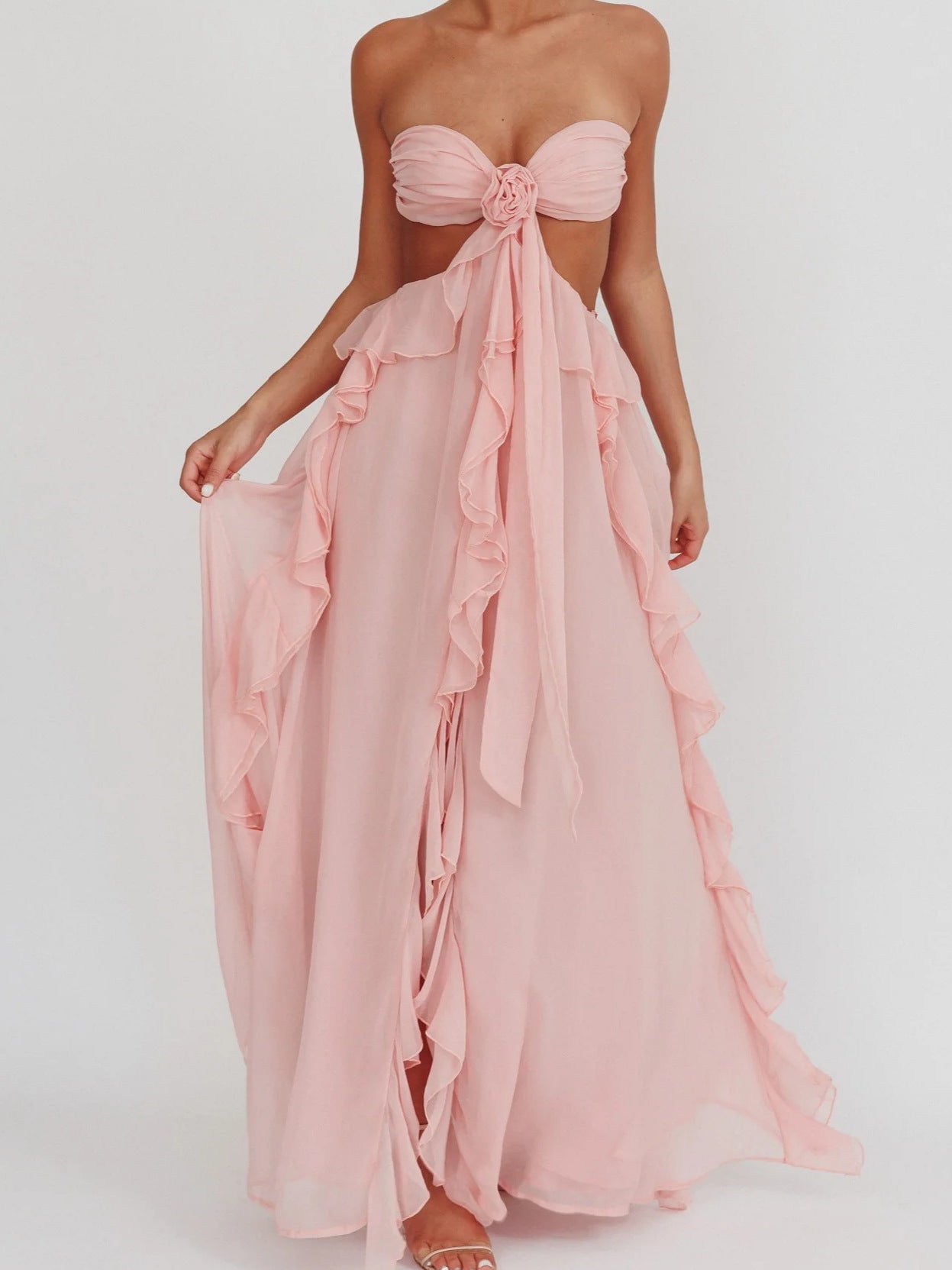 Riko backless chiffon maxi party dress - Pink