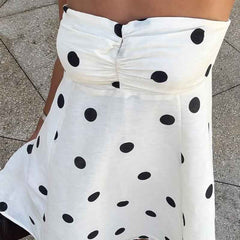 Elegant Mini Dress - Polka Dot Strapless with Scarf