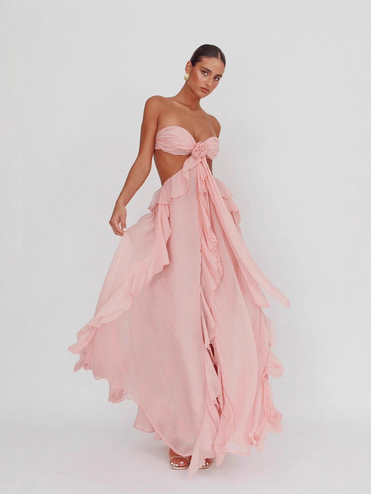 Riko backless chiffon maxi party dress - Pink