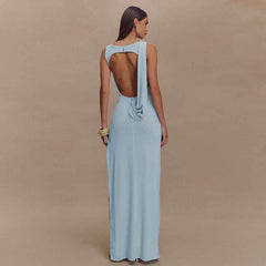 Sener Maxi Dress - Black Backless Split