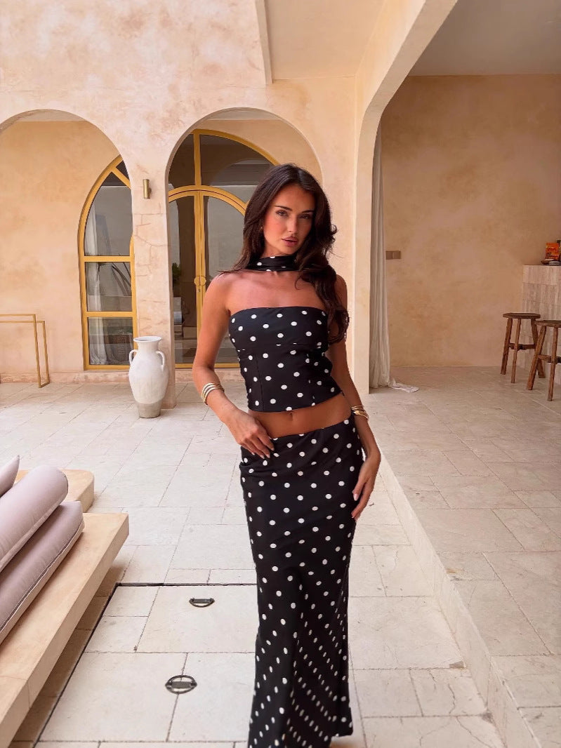 Sian strapless polka dot mini summer party dress - Black