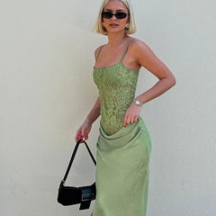 Lace slim-fit maxi party dress - Green
