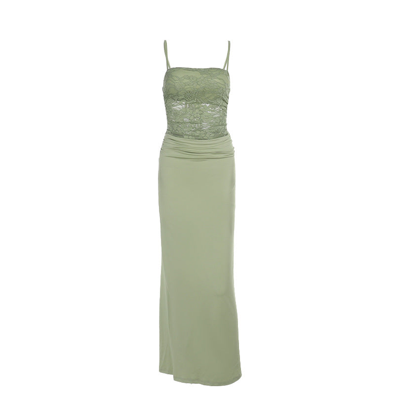 Lace slim-fit maxi party dress - Green