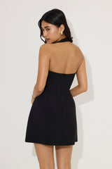 Odd Muse Halterneck Fitted Mini Summer Dress - Black