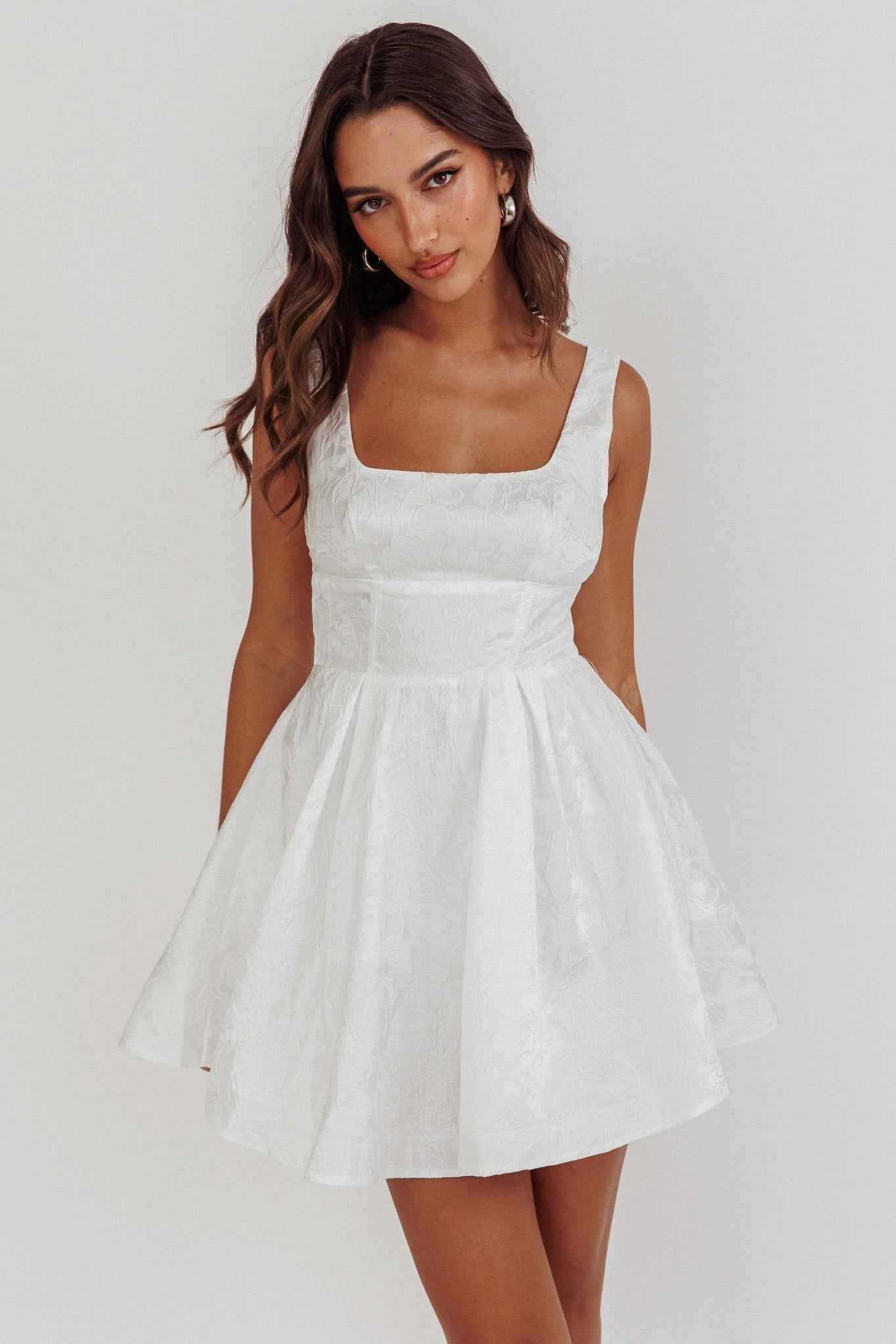 Belle Enchante Jacquard Mini Dress White