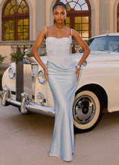 Peasella Maxi Dress - Blue Satin Draped