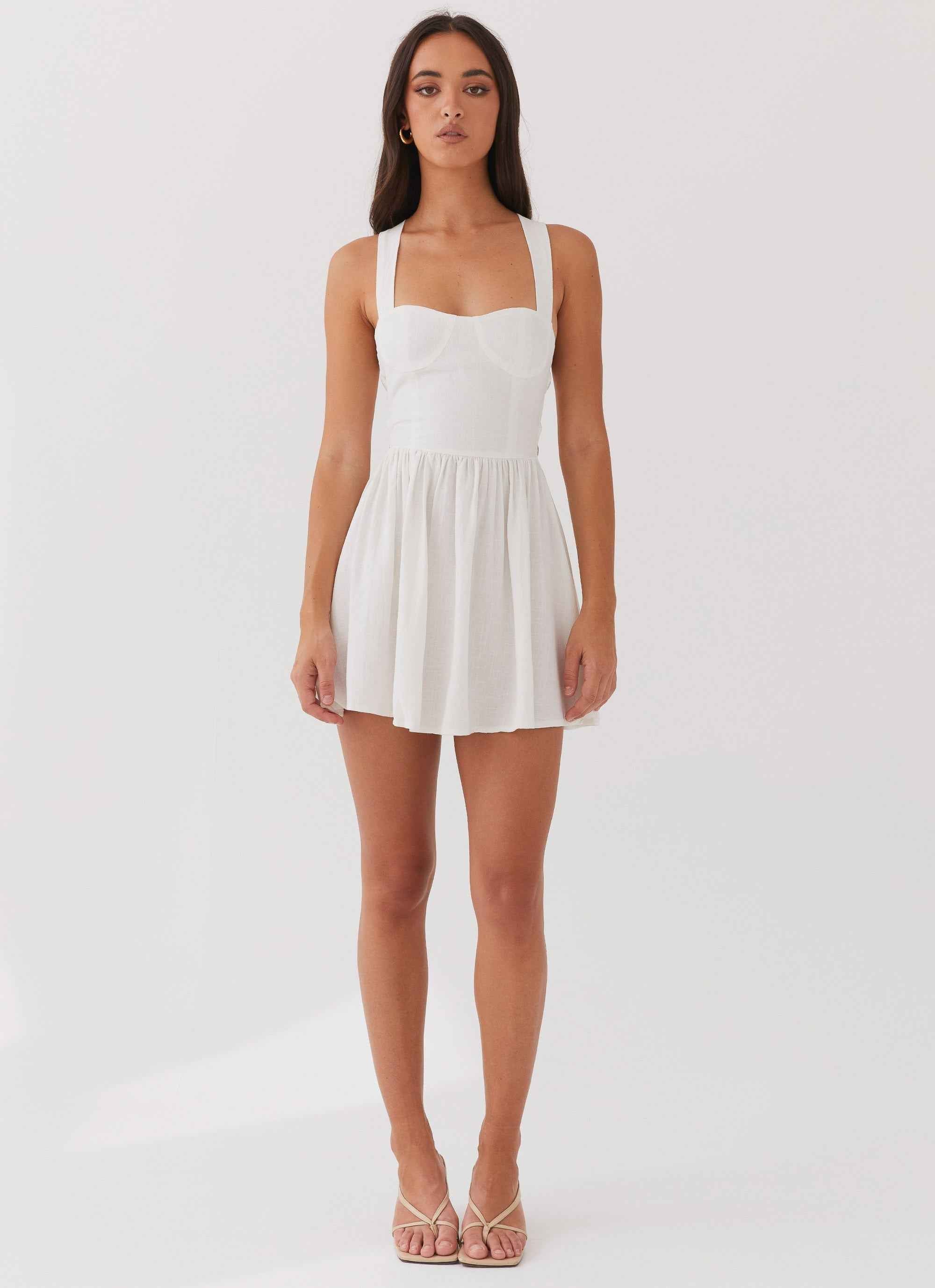 Penelope Mini Dress - Ivory Linen Tie-Back
