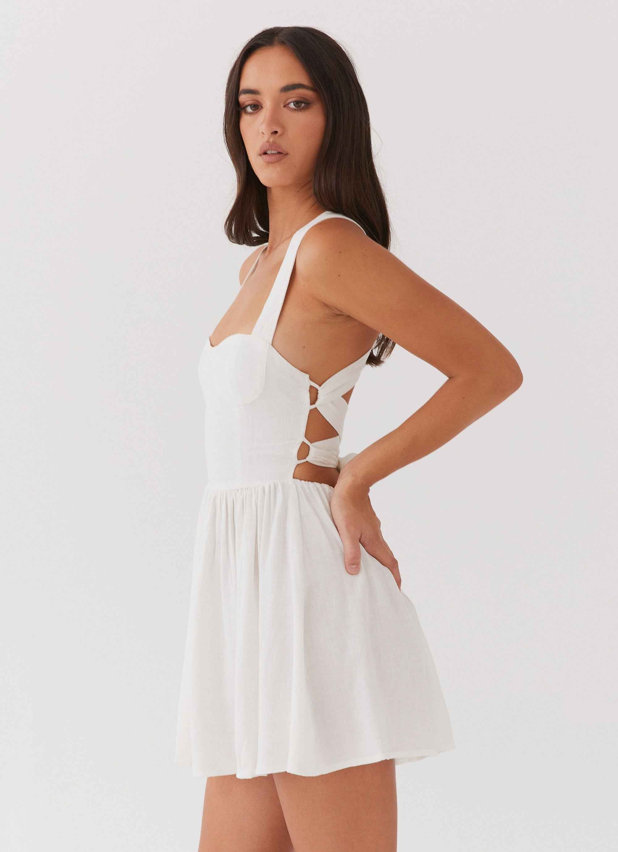 Penelope Mini Dress - Ivory Linen Tie-Back