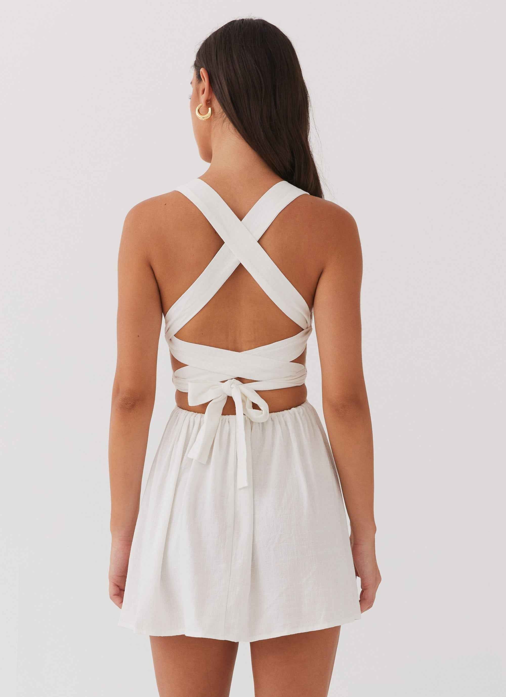 Penelope Mini Dress - Ivory Linen Tie-Back