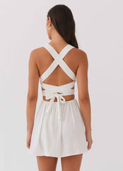 Penelope Mini Dress - Ivory Linen Tie-Back