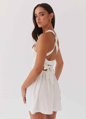 Penelope Mini Dress - Ivory Linen Tie-Back