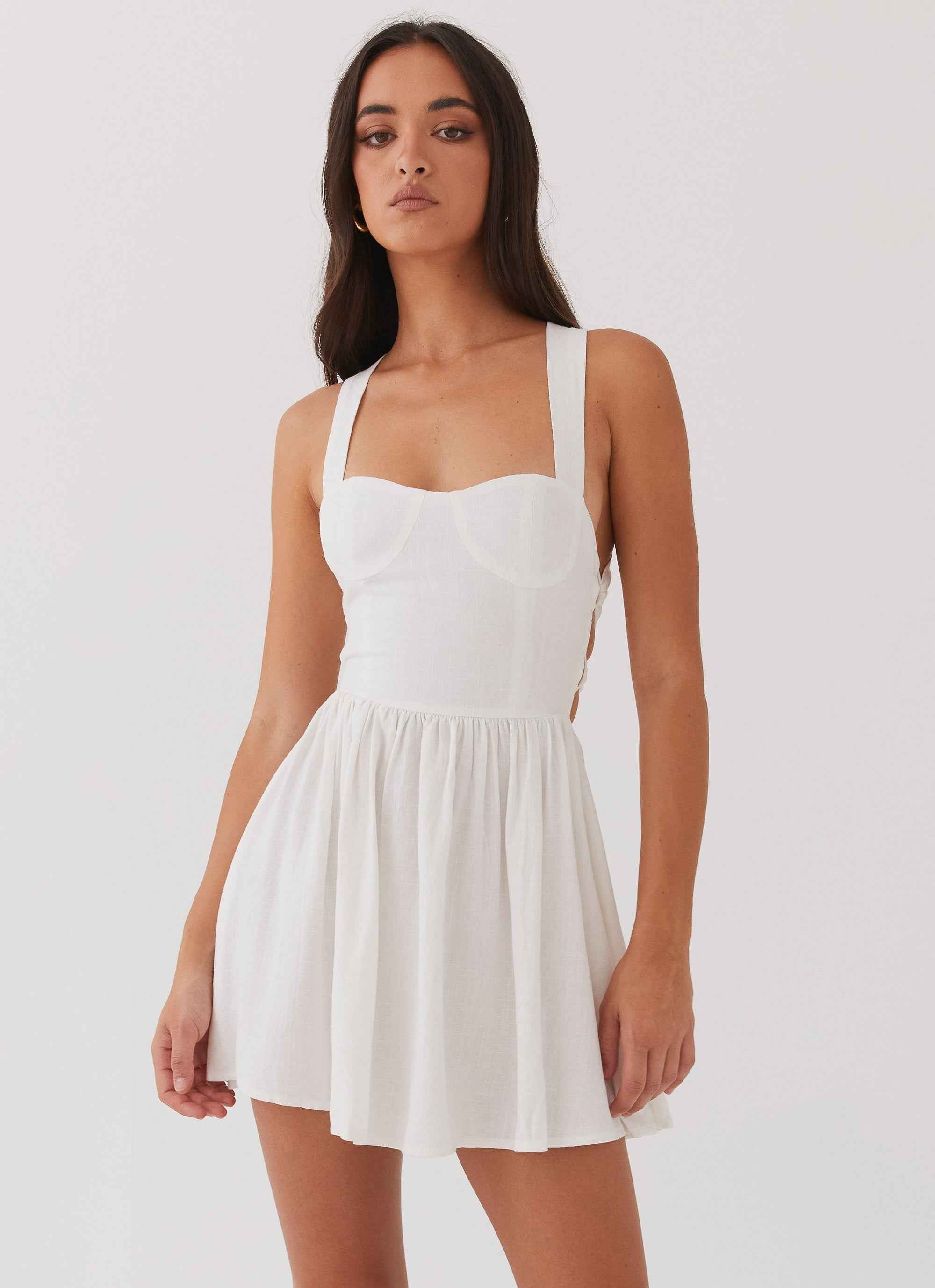 Penelope Mini Dress - Ivory Linen Tie-Back