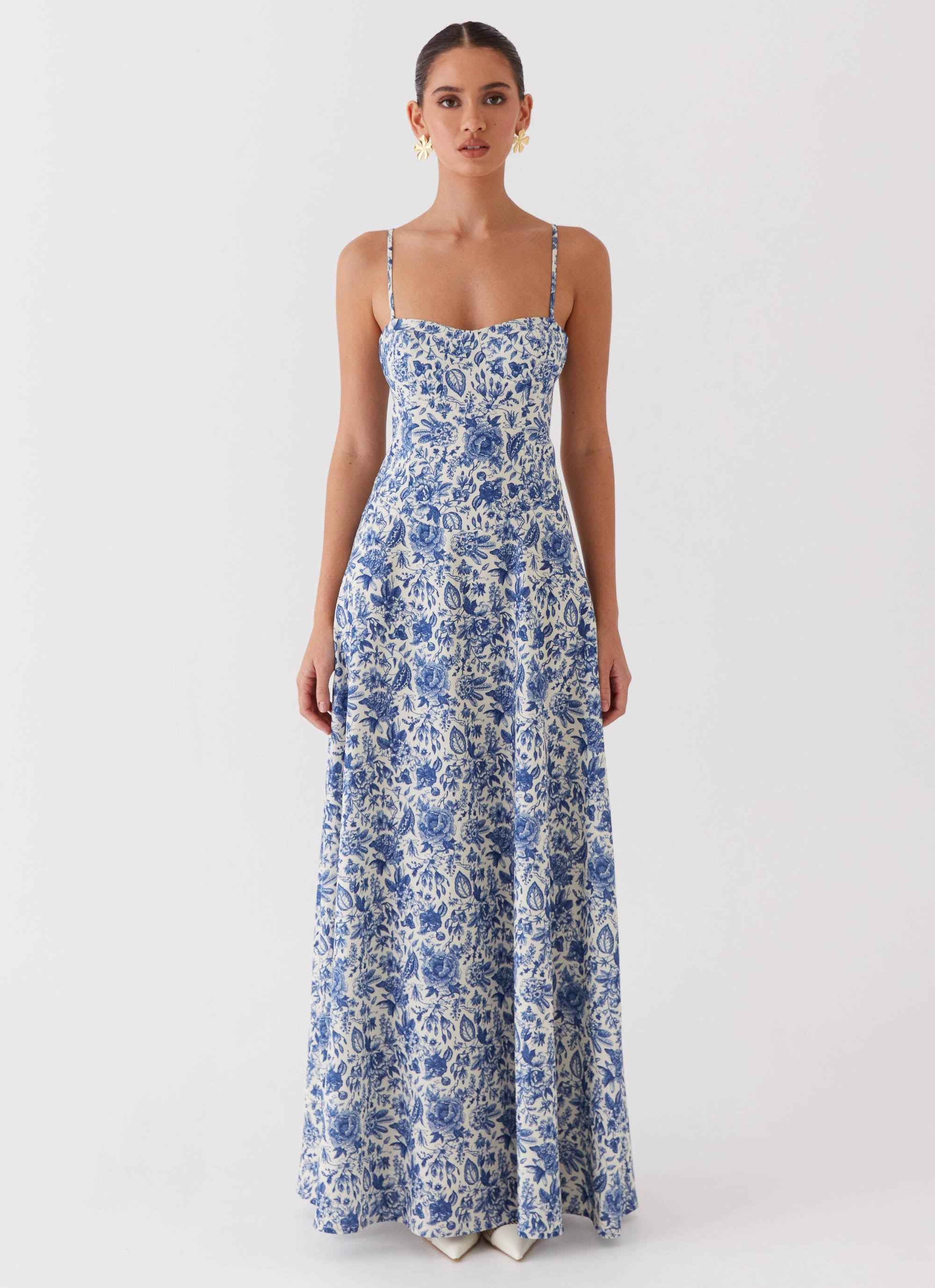Angelina Maxi Dress - Blue Paisley Print