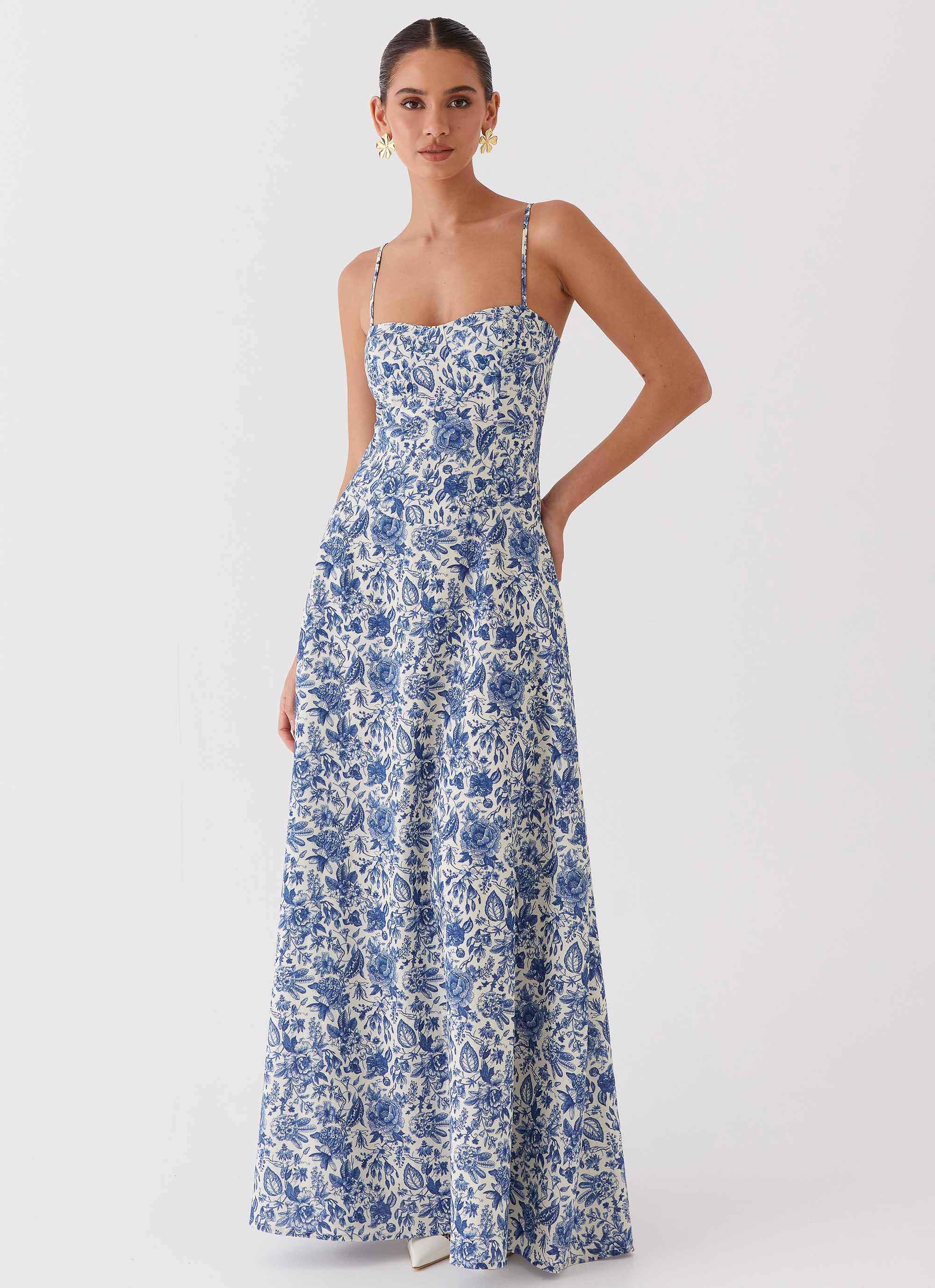 Angelina Maxi Dress - Blue Paisley Print
