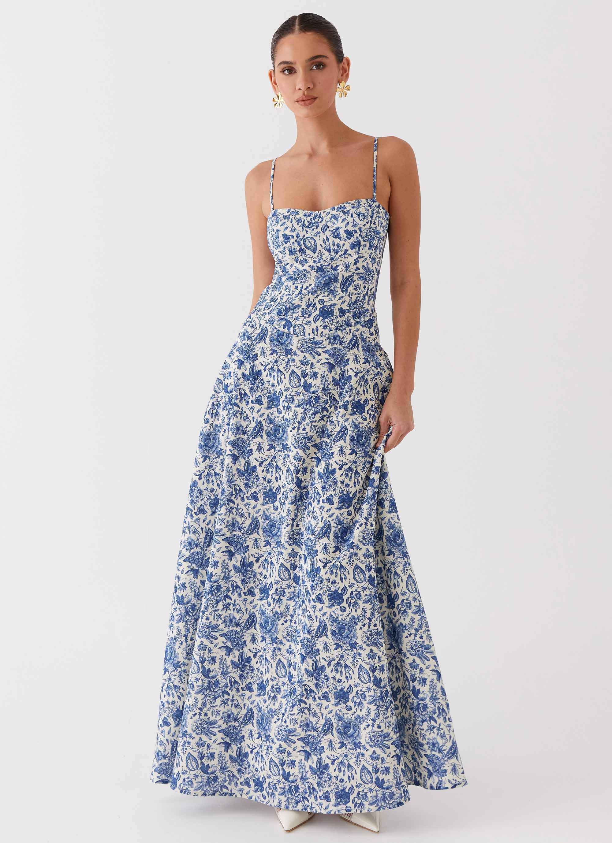 Angelina Maxi Dress - Blue Paisley Print